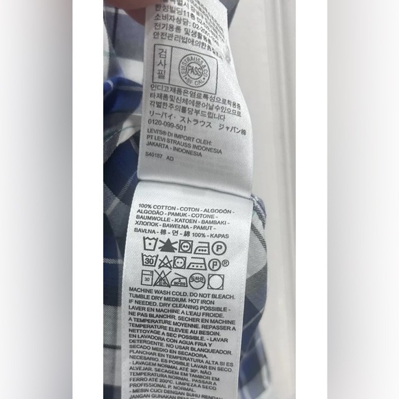 Levi's Womens Boyfriend Fit Plaid Long Sleeve Button Up Shirt Large Blue Cotton - Picture 12 of 12